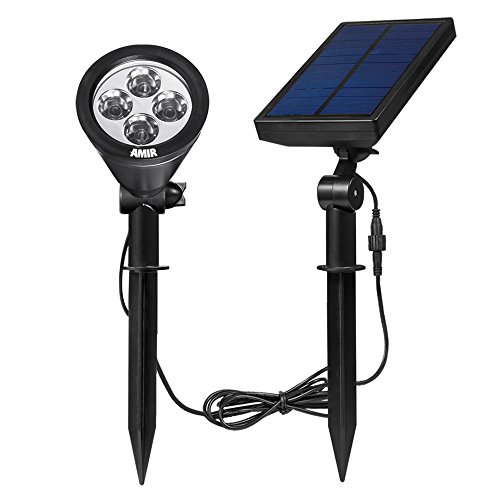 Amir® Solar Spotlight Wall lights Outdoor Garden- Waterproof, 180°angle Adjustable, Auto-on At Night/Auto-off By Day – Solar lights Outdoor Garden,Security Lighting, Path Lights, In-ground Lights, Landscape Light, Solar Flag Pole Light for Garden,Tree, Patio, Deck, Yard, Driveway, Stairs, Pool Area, Etc.(White)