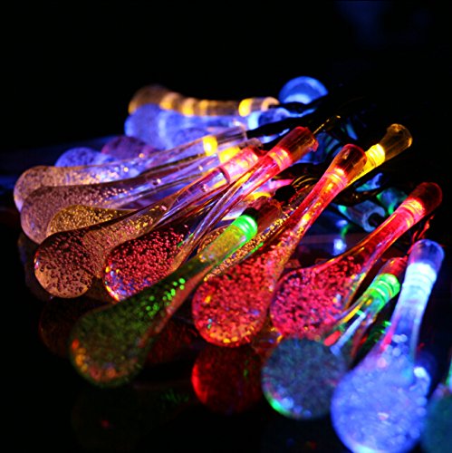 M&T TECH 20 LED Icicle Lights Solar Powered Raindrop String Fairy Lights for Outdoor, Garden, Patio, Christmas, Xmas Tree, Holiday Party(Multi Color)