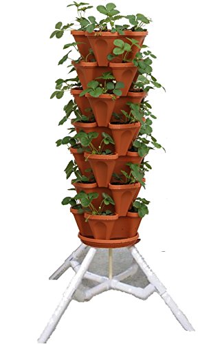 Vertical Gardening Vegetable Tower – Indoor / Outdoor Tiered Backyard Plant Stand and Pots – Tall Standing Pot Plant Holder – Sturdy Stacking Pots Stand for Poinsettia Herbs Strawberries Flowers Peppers and Veggies (Terra Cotta)