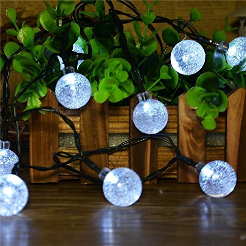 BMOUO® Solar Outdoor String Lights 19.7ft 30 LED Cool White Crystal Ball Solar Powered Globe Fairy Lights for Garden Fence Path Landscape Decoration for Indoor and Outdoor(30 LED Cool White)