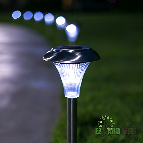 Stainless Steel Solar Powered Garden Lights Set of 10- LED Outdoor Garden and Lawn Path Lights Ideal for Patio, Deck, Driveway or Any Landscape- Easy to Install, No Wires, Energy Saving, and Long Lasting