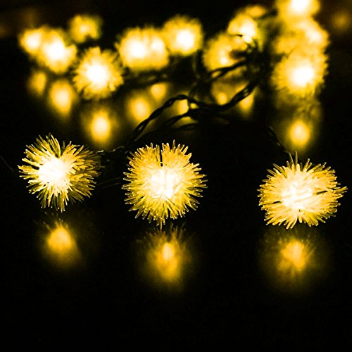 LED SopoTek LED 4.8m 20 LED Solar Outdoor String Fairy Lights Chuzzle Ball Solar Powered Outdoor String Lights for Outside Garden Camping Patio Party Christmas (Yellow/Warm white Color)
