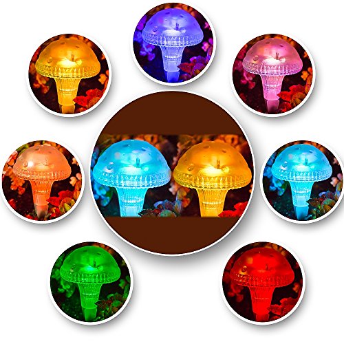 SolarDuke 7 Color-Changing Magic Mushroom Solar Lights Decorate Your Garden With Rainbow Spectrum of Colors! (2 Pack)