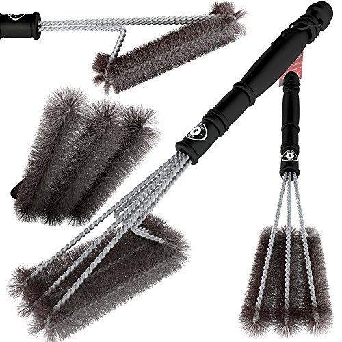 Alpha Grillers BBQ Grill Brush. Triple Head Design. Stainless Steel Bristles, 18 Inches Long