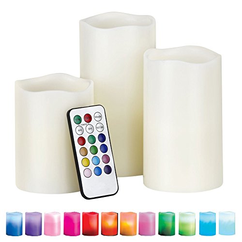 Flameless LED Candle, 12 Color Electric Wax Candles Set of 3, Long Life Battery Operated Simulation Pillar Candles with Multi Function Remote Control & Timer, Look Like Real Candles