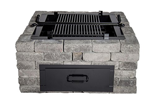 Decorative Fire Pit Insert, 30-3/4″Wx21″Lx13″H 2 Cooking Grates, Log Grate, Ash Pan, Drop-n Assembly