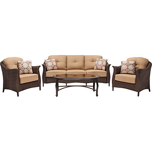 Hanover Gramercy 4-Piece Outdoor Wicker Patio Set, Brown/Tan