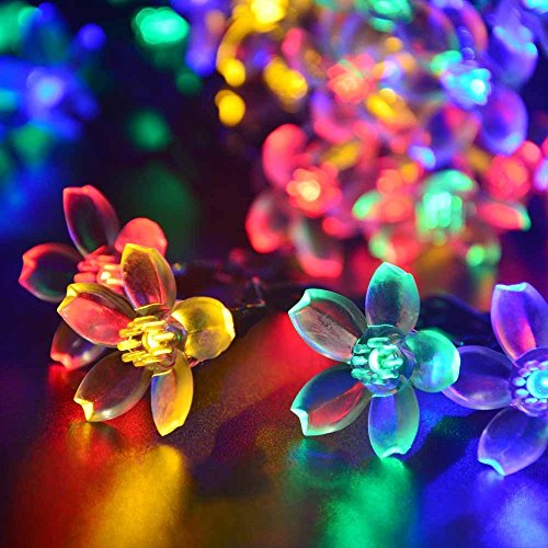 Jobelle Solar Fairy Blossom Lights 5 Out Of Five Stars Outdoor Indoor Waterproof 22 Foot 50 LED Flower Garden Lawn Patio Party Holiday Christmas Wedding Decorative On/Off and Mode Switches String Lights (Multi Color) 100% Money Back Guarantee