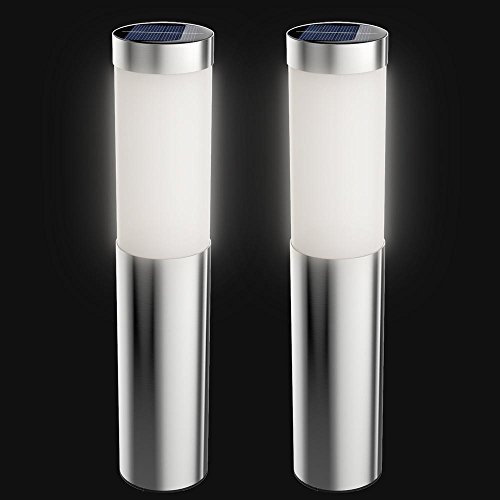 Artika I6 LED Stainless Steel Solar Bollard Lights, 6 LED 17 Lumens Per Light, Set of 2,