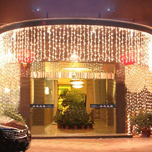 Nofonda 6mx1m 256 LED Curtain Light Starry String Light 8 Modes for Pergolas, Decks, City Rooftops Warm White