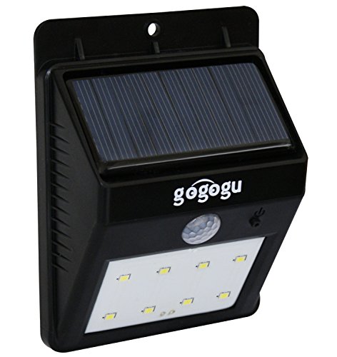 Gogogu Bright LED Motion Sensor Solar Light, Wireless Exterior Security Lighting, Dusk to Dawn Dark Sensing Auto On/ Off, Perfect for Walkway, Patio, Garden, Deck, Stairs, Outdoor, No Battery Required