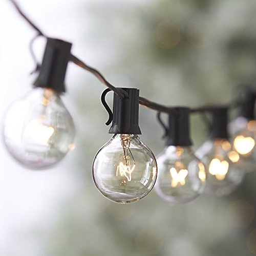 G40 Globe String Lights Set with 25 Clear G40 Bulbs Included, End-to-end – UL Listed Indoor & Outdoor Lights Settings With Warm Romantic Ambience – Patio Lights & Patio String Lights – Perfect for Backyards, Gazebos, Patios, Gardens, Pergolas, Decks, City Rooftops, Weddings, Bbq, Dinner Parties, Holidays – Commercial Quality String Light Fixture for Indoor / Outdoor Use – Updated Incandescent Energy-efficient Bulbs – Black Wire – 100% Satisfaction Guarantee