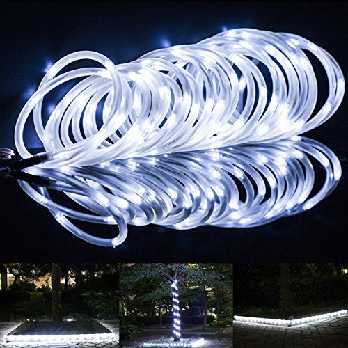 LTE 50 Leds Solar Rope Lights, 23ft ,Daylight White, Outdoor Waterproof LED Solar Rope Lights , Ideal for Christmas,gardens, Lawn, Patio, Weddings, Parties.