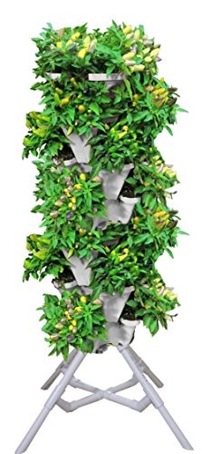Vertical Gardening Vegetable Tower – Indoor / Outdoor Tiered Backyard Plant Stand and Pots – Tall Standing Pot Plant Holder – Sturdy Stacking Pots Stand for Poinsettia Herbs Strawberries Flowers Peppers and Veggies (Stone)