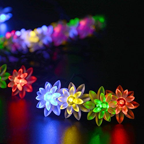 lederTEK Solar Outdoor String Lights 19.7ft 30 LED Lotus Flower Solar Powered Fairy Lights for Garden Fence Path Landscape Decoration (30 LED Multi color)