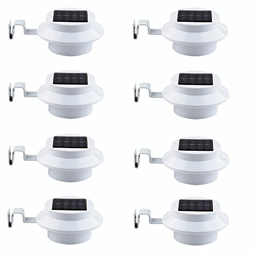 New 8PCS Solar Light Lamp Powered Outdoor Garden Yard Wall LED Light Gutter Fence Wall Lamp&Bracket White