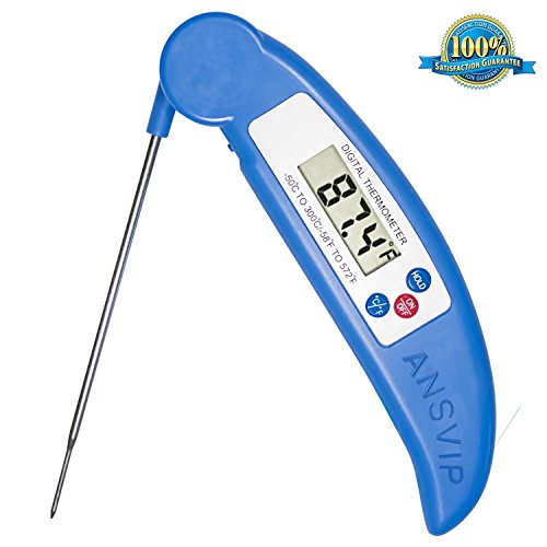 Best Instant Read Digital Thermometer, ANSVIP Ultra-fast & Accurate Wireless Barbecue Thermometer for Cooking Food, Meat, Grill, BBQ, Candy, Liquids, Baking with Collapsible Internal Probe – Professional Indoor Outdoor Cooking Thermometer – 100% Lifetime Guarantee – Blue