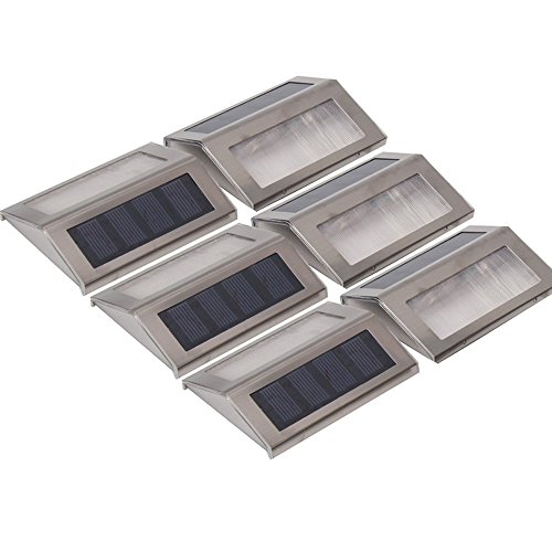Smart Impact™ 6 Pack Wireless Outdoor Solar LED Staircase /Step Light for Stairways /Walkways Wall Patio Deck Lighting—Stainless Steel modern style Dusk to Dawn Automatic sensing *White*