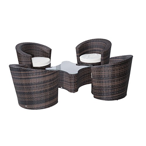 Outsunny 5pc Outdoor Rattan Wicker Chair and Tea Table Set