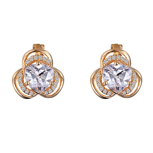 Romantic Time Three Petals Gemstones Lovely Princess 18k Rose Gold Plated Hoop Earrings