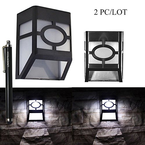 2 Pack Solar LED Light , Linkertech Newest Waterproof Solar Powered Rechargable Automatically Wall Light Outdoor Garden Landscaping Sun Power Darkness Automatic Light Gutter House Garage Fence Yard LED Lamp Wall Roof Shed Pathway Walkways Stairs Lamp Lighting Accessories (S-2 LED-02)