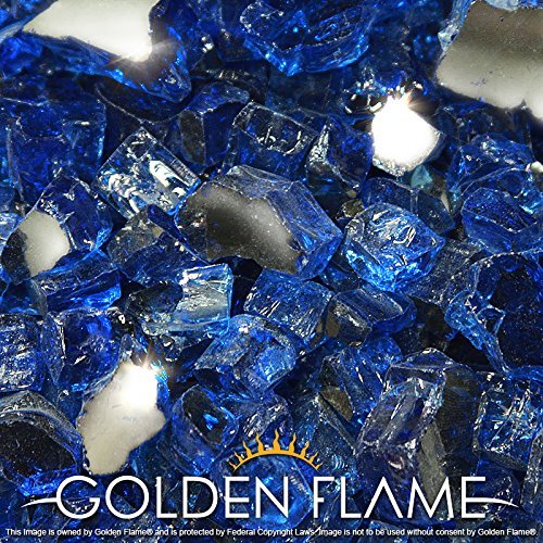 Golden Flame® 10-Pound x 1/2″ Deep Cobalt Blue **Reflective** Fire Glass for Fireplace Glass and Fire Pit Glass