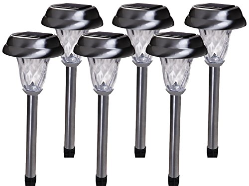 Grand Patio Stainless Steel Solar Path Light, 3 Lumen Warm White LED, Light up to 8 Hours When Fully Charged, Crystal Silicon Solar Panels, “Wave-like” Pattern Plastic Lens, Height 15.4″ (Including 4.7″ Ground Stake), Polishing Finish, 6 PCS