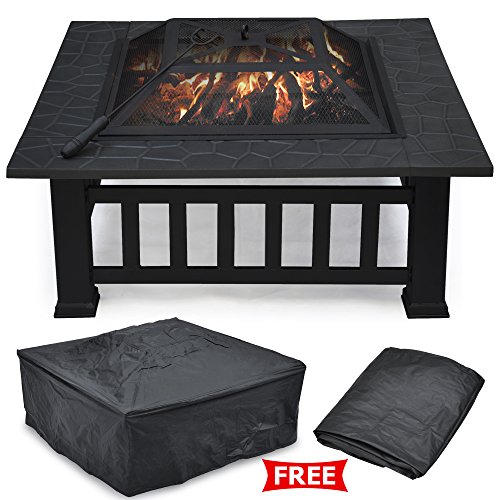 Yaheetech Outdoor 32″ Outdoor Metal Firepit Backyard Patio Garden Square Stove Fire Pit W/cover