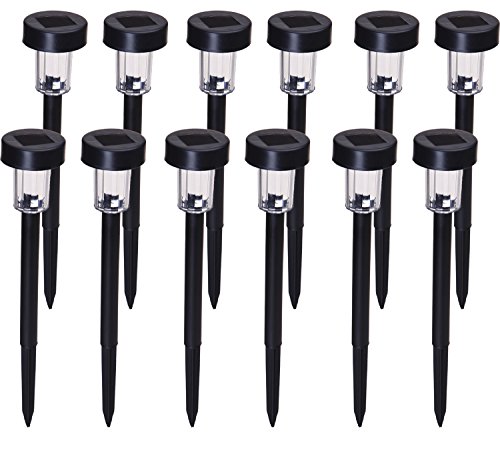 Grand Patio Solar Powered Plastic Path Light 12 PCS , “Textured” Plastic Lens, 13.5″ Height (Including 5.5″ Stake), Rechargeable NI-MH Battery, Amorphous Solar Panel, Color Black