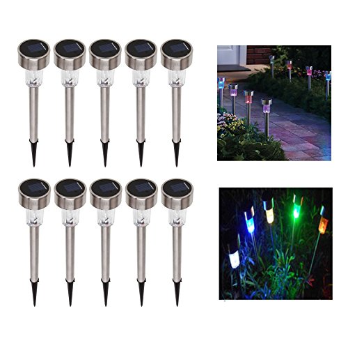 Xgunion 10 Pcs Outdoor Stainless Steel Solar Power 7 Color Changing LED Garden Landscape Path Pathway Lights Lawn Lamp