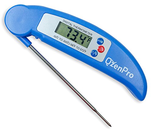 Digital Instant Read Thermometer from QzenPro for Kitchen Cooking, Indoor Outdoor Meat Grilling, Liquids, Food, BBQ, Candy and Poultry, Digital Thermometer with Collapsible Internal Probe -Blue