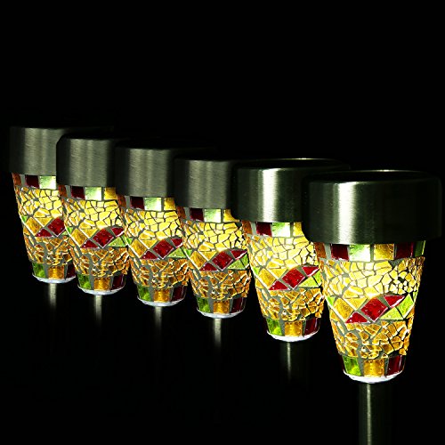 6 X Solar LED Light Mosaic Border Garden Path Lighting White Stainless Steel Lamp Decoration Lawn Garden Home Pathway Landscape Built-in Battery Colorful Light