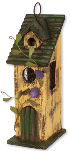 Carson Home Accents Flower Birdhouse, 11-Inch, Yellow/Purple
