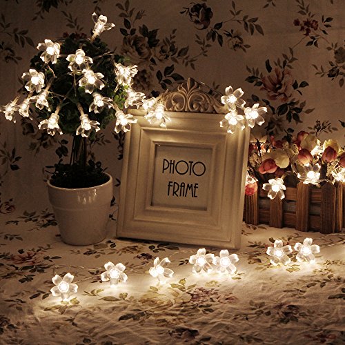 Battery Operated String Lights LED Sakura Fairy Light Flower for Bedroom and Indoor/Outdoor Christmas Tree Warm Light 40 LED