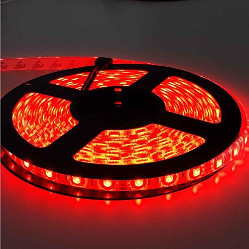 EverBright Super Brightness Red 5M(16.4Ft) 5050 SMD 30LED/M 150 LED Waterproof Flexible Light Strip PCB Black For Car truck Neon Undercar Lighting Kits Mall booth House decoration Stage music Coloreful lights