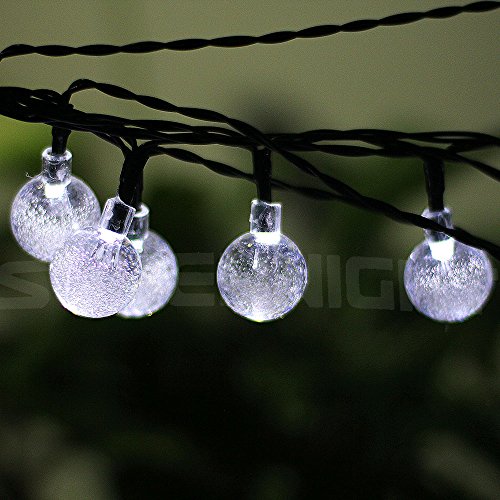 SUPERNIGHT 6M 30 LED Crystal Ball Solar Powered Outdoor String Lights for Outside Garden Patio Path Seasonal Decoration Solar Charging Panel LED Light (Cool White)