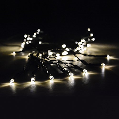 Solar Christmas Lights with Long-Lasting LEDs by Earth & Sky Works Solar Powered Patio String Lights Safe for Outdoor Use, 37ft, 100 LED, Tiny & Bright, Warm White Light, Discrete Green Wire, Solar Panel and Stake Included, Make Outdoor Living Sparkle