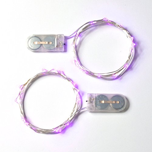 Top-Longer Micro LED 20 Super Bright Color Lights Battery Operated on 6 Ft Long Silver Color Ultra Thin String Wire-2 Sets (Purple)