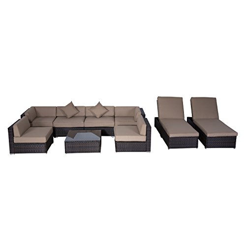 Outsunny 9pc Outdoor Patio Rattan Wicker Sofa Sectional & Chaise Lounge Furniture Set – Desert Sand