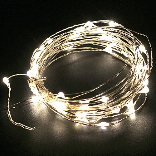 Sanwo string lights 5M/16.5ft 50 LED Starry String Lights Waterproof LED’s on a Flexible Silver Copper Wire for Christmas, Outdoor, Patio, Garden, Party Decoration with DC12V 2A Adapter(Warm White)