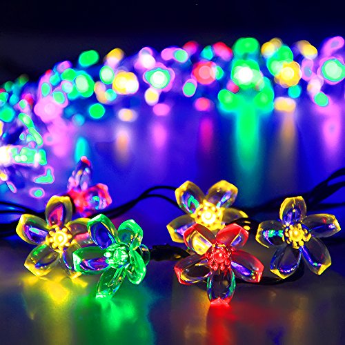 Solar Powered String Lights Outoor flower fairy 50 LED Multi Color Blossom lighting for Christmas