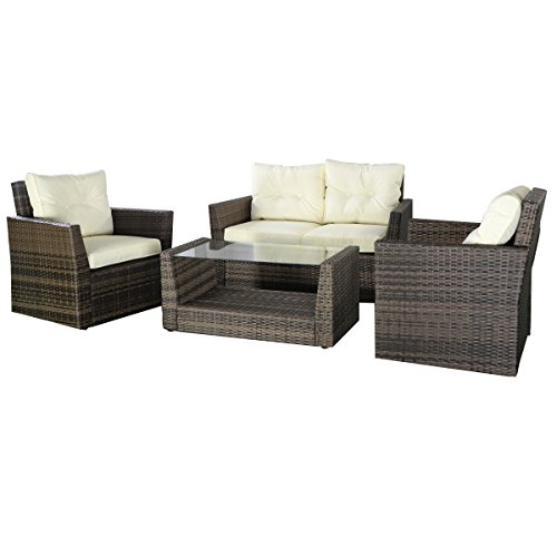 Goplus® 4pc Rattan Sofa Furniture Set Patio Lawn Cushioned Seat Gradient Brown Wicker