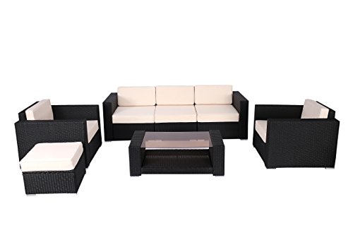 Polar Aurora 7pcs Outdoor Patio Furniture Rattan Wicker Sectional Sofa Chair Couch Set Deluxe (Black)