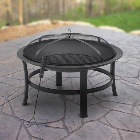 Mainstays 30″ High Quality Patio Fire Pit, Includes Spark Guard with Lid Lift and PVC All-Weather Cover, Black