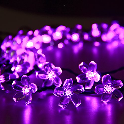 Solar Outdoor String Lights 50 LED Purple Blossom Christmas Lights for Bedroom,Garden,Walkway