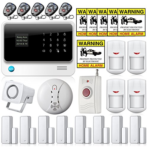 Golden Security Touch screen keypad LCD display WIFI GSM IOS Android APP Wireless Home Burglar Security Alarm System Wireless Photoelectric Smoke Sensor Fire Detector Wireless Panic Button White