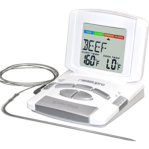 MeasuPro Digital Oven, Meat and Cooking Thermometer with Stainless Steel Probe, Programmable, Instant Read, White