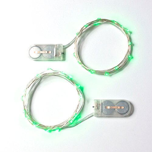 Rtgs 2 Sets of Micro LED 15 Super Bright Green Color Lights Battery Operated on 6 Ft Long Silver Color Ultra Thin String Wire [NEWEST VERSION] + 100% RTGS Products Satisfaction Guarantee