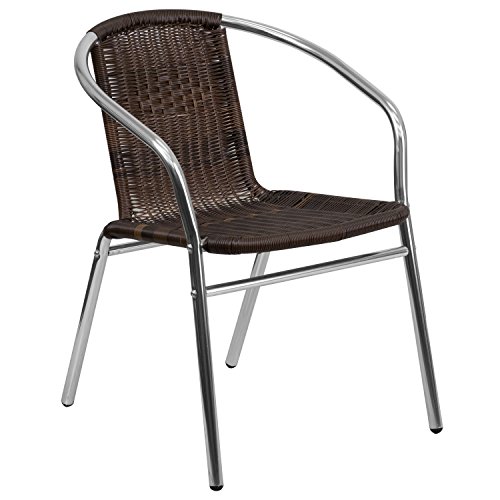 Flash Furniture Aluminum & Dark Brown Rattan Indoor Outdoor Restaurant Chair