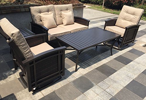 5pc Aluminum and Wicker Rocking Deep Seating Conversation Patio Set – Bronze